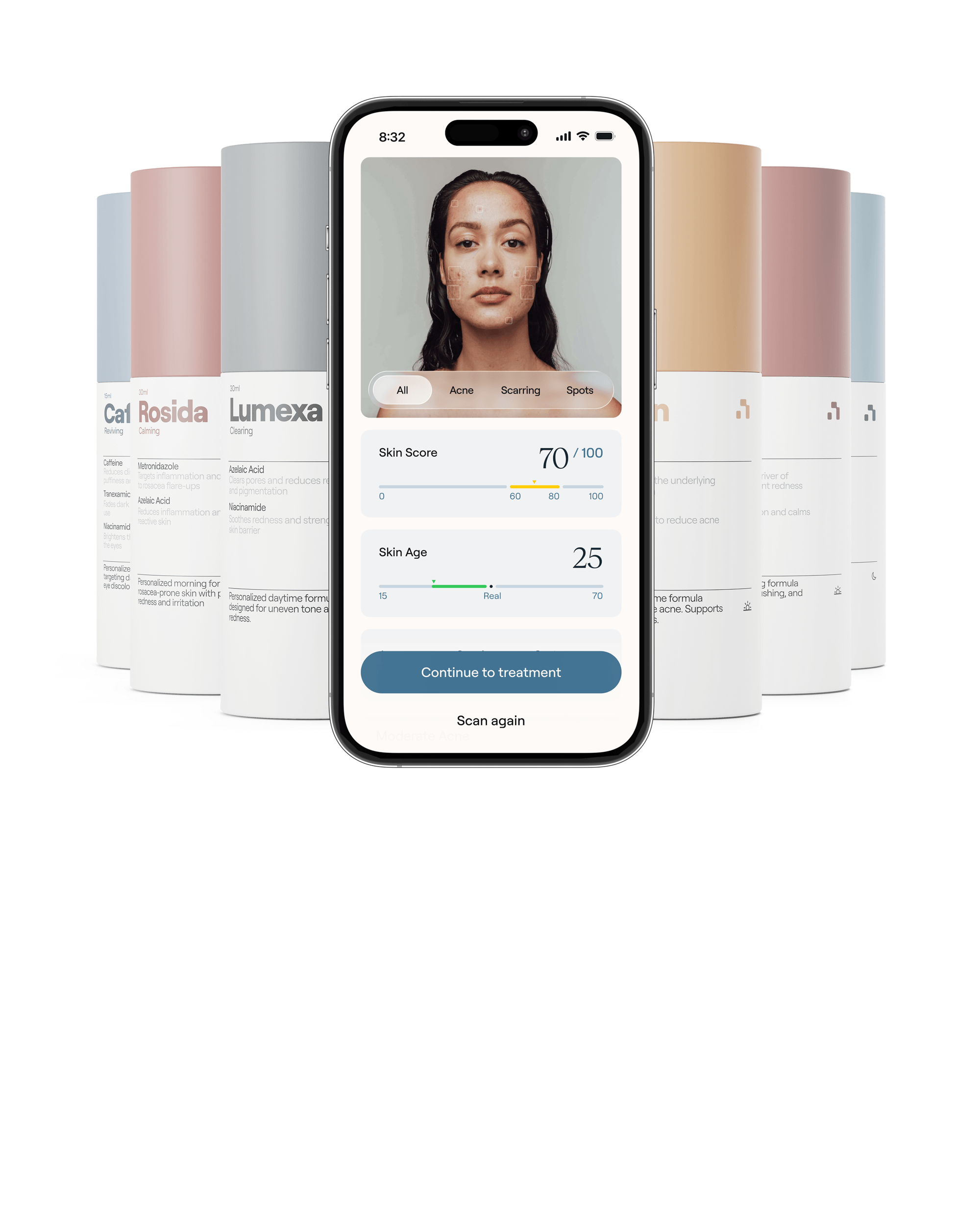 Nolla app + skincare bottles